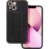 Kickstand Kožený kryt pre Apple iPhone 13, Čierny