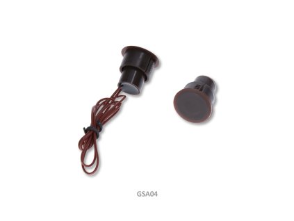 Zápustný magnetický spínač MS-04, plastový na použitie v exteriéry, rozmer fi23x23mm potrebný otvor fi18mm, dosah 1cm