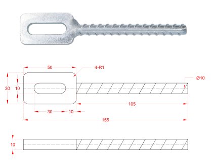 Kotvenie do betónu na plotové dielce 130*30mm, na vrták ø 10mm, Zinkované