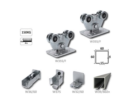 Samonosný systém 60x60x4mm posuvnej brány do 150kg/4m otvor (W39/60Zn 6m pozinkovaný profil, 1x W-SET60F)