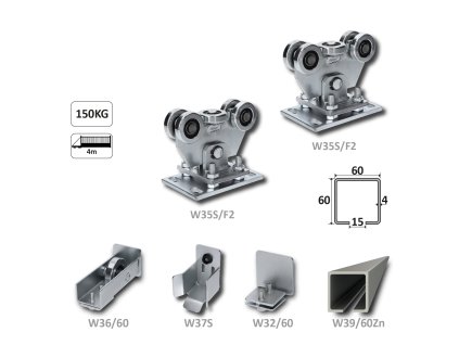 Samonosný systém 60x60x4mm posuvnej brány do 150kg/4m otvor (W39/60Zn 6m pozinkovaný profil, 1x W-SET60F2)