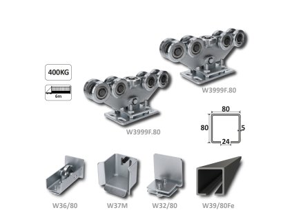 Samonosný systém 80x80x5mm posuvnej brány do 400kg/6m otvor (W39/80Fe 6m čierný profil, 1x W-SET809F)