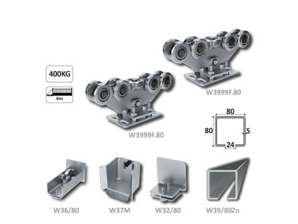 Samonosný systém 80x80x5mm posuvnej brány do 400kg/6m otvor (W39/80Zn 6m pozinkovaný profil, 1x W-SET809F)