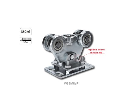 Vozík pre C-profil 80x80x5/4mm výškovo nastaviteľný s reguláciou sklonu, 5x oceľové koliesko s ložiskom 6204ZZ, galvanické zinkovanie