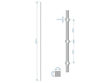Tyč 2m opieskovaná, profil 12mm, rozteč 120mm, oko 12,5mm