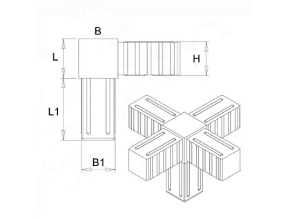 Plastová spojka - 5-nohý kus do profilu 30x30x2mm