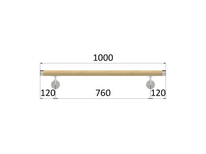 Madlo drevené (1000mm), materiál: buk, brúsený povrch bez náteru, set: 2 ks úchyt, madlo s nerezovým ukončením