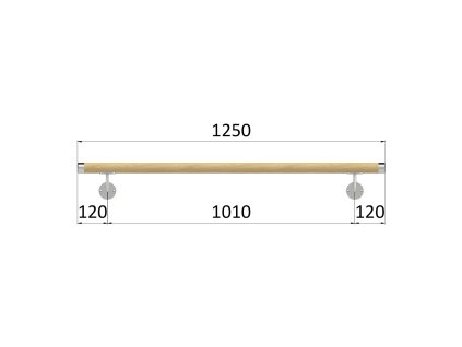 Madlo drevené (1250mm), materiál: buk, brúsený povrch bez náteru, set: 2 ks úchyt, madlo s nerezovým ukončením