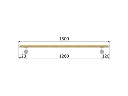 Madlo drevené (1500mm), materiál: buk, brúsený povrch bez náteru, set: 2 ks úchyt, madlo s nerezovým ukončením
