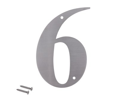Číslo domové 6, (156x1.5mm), s dierami, brúsená nerez K320 / AISI 304