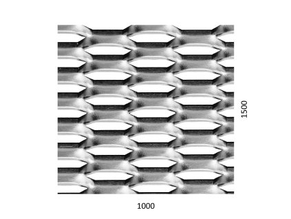 ťahokov Zn, kosoštvorcové oko: 44x12mm, mostík: 5mm (1000x1500x1.5mm), orientácia oka: rozmer oka 44mm je rovnobežná s rozmerom tabule 1000mm