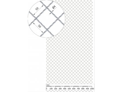 Rebierkové pletené sito - vzor Diamant, oko: 50x50mm, priemer pletiva 4mm, rozmer 1000x2000mm, materiál: Nerez /AISI 304