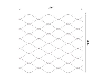 Nerezová lanková sieť, 0,8m x 10m (šxd), oko 50x50 mm, hrúbka lanka 2mm, AISI316, sieť nie je ukončená očkami na prevlečenie lanka