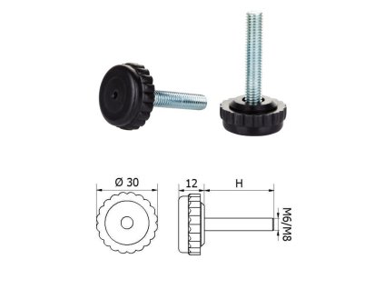 ø-30mm, M6x25mm, H-25mm, čierna,Bezkĺbová plastová nivelačná nožička, závitovo-nasatavitelná.