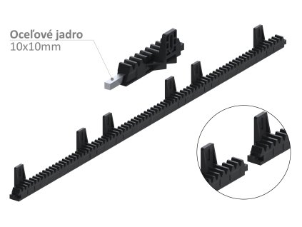 Hrebeň nylon-kov 28x20mm, L-1016mm, max do 700kg, 6x úchyt, kovové jadro 10x10mm