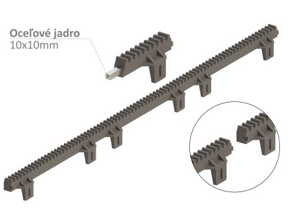 Hrebeň nylon-kov 27x18mm, L-1000mm, max do 600kg, 6x HORNÝ úchyt pre skrutku, kovové jadro 10x10mm