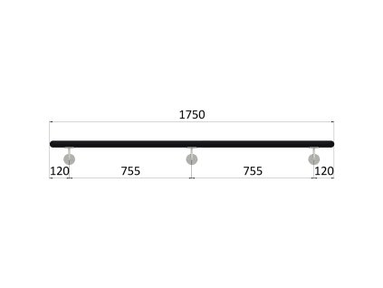 Madlo drevené (1750mm), materiál: buk, brúsený povrch s čiernym náterom RAL 9005, set: 3 ks úchyt, madlo s ukončením