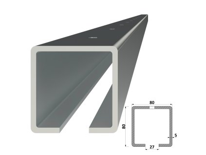 C profil 80x80x5mm s otvormi, pozinkovaný, dĺžka 2m