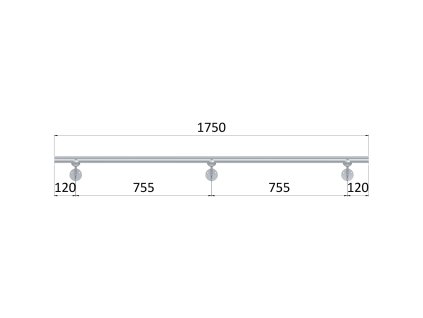 Led madlo 1750mm /brúsená nerez K320 /AISI304 (set: 3ks úchyt, madlo ø 42.4mm s ukončením a hlinikový profil na led pás), bez LED pásu
