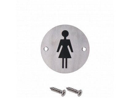 Nerezový piktogram `Dámy`, okrúhly, rozmery: ø75x1.2mm, brúsená nerez K320 / AISI304