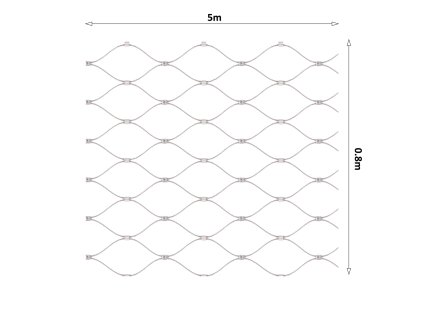 Nerezová lanková sieť, 0,8m x 5m (šxd), oko 60x104 mm, hrúbka lanka 2mm, AISI316 (V nerozloženom stave má sieť 5,96m)