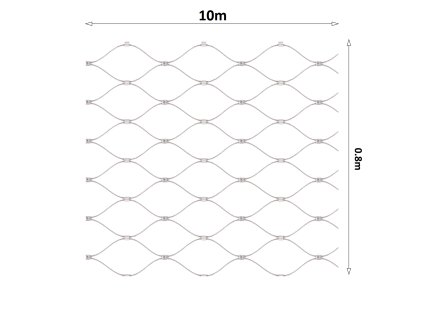 Nerezová lanková sieť, 0,8m x 10m (šxd), oko 60x104 mm, hrúbka lanka 2mm, AISI316 (V nerozloženom stave má sieť 11,92m)