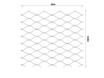 Nerezová lanková sieť, 0,8m x 10m (šxd), oko 60x104 mm, hrúbka lanka 3mm, AISI316 (V nerozloženom stave má sieť 11,92m)