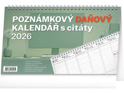 Kalendář 2026 stolní: Poznámkový daňový s citáty, 25 x 14,5 cm