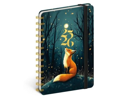 Diář 18měsíční spirálový 2025/2026 Petito - Liška, 13 x 18 cm