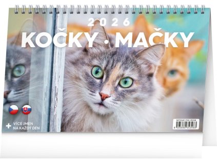 Kalendář 2026 stolní: Kočky - Mačky, 23,1 x 14,5 cm