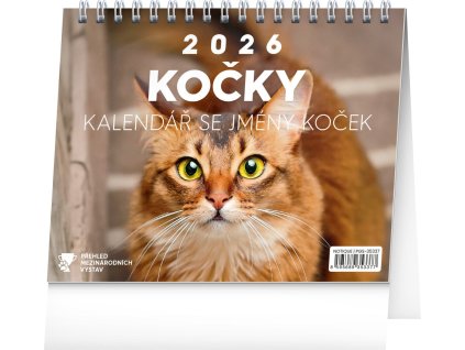 Kalendář 2026 stolní: Kočky - se jmény koček, 16,5 x 13 cm