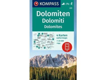Dolomity 1:35 000 / sada 4 turistických map KOMPASS 672