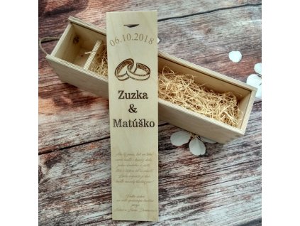 Drevená gravírovaná krabica na víno - obrúčky