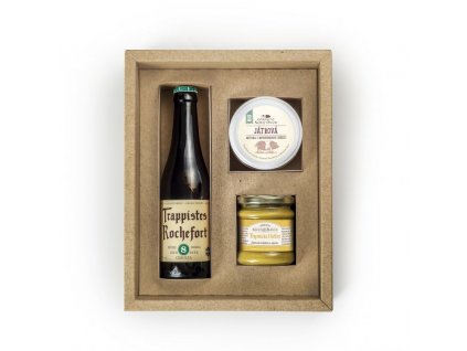 Dárkový box – Bio paštika játrová, Trapistická hořčice, pivo Rochefort 8