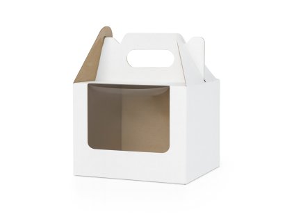 Krabice na cukroví s okénkem a uchem 150x150x110 BÍLÁ
