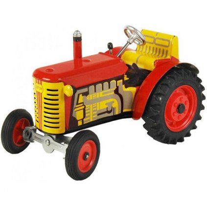 kovap traktor zetor cerveny 125 kovovy na klicek 3 rychlosti s prevodovkou