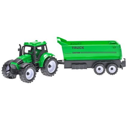 Traktor s vlečkou, 29 cm na setrvačník, zelený