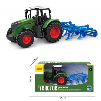 traktor zelený s kultivátorem, 1:24