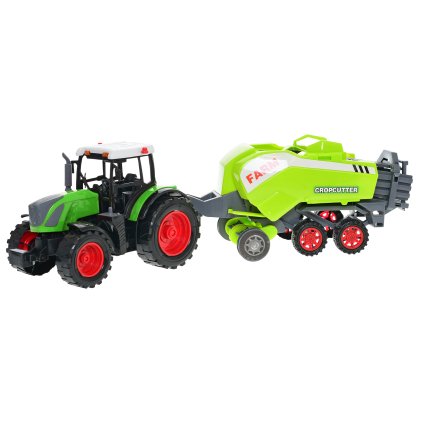 Traktor zelený s vlečkou 50 cm + lis na setrvačník