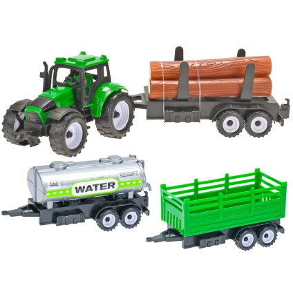 Traktor 9 cm na zpětný chod + 3 vlečky v krabičce