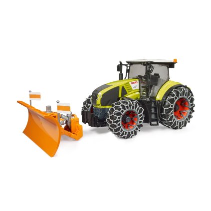 Traktor Claas Axion 950 se sněhovými řetězy a radl