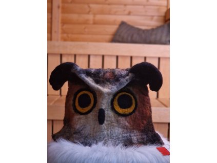 Designová čepice do sauny - oranžovo hnědá sova