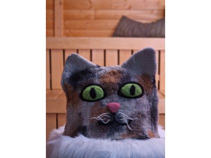 Designová čepice do sauny - hnědo šedá kočička