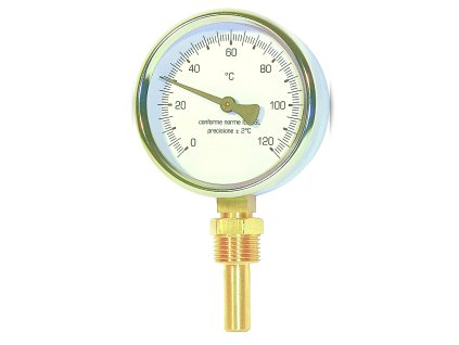 Teploměr se spodním napojením a jímkou 1/2“ D80/L100 mm 0-120°C