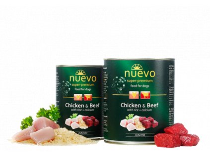 nuevo dog junior chicken beef 400 g konzerva