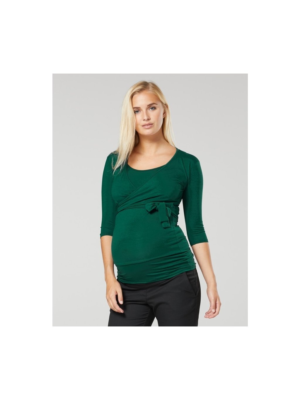 Těhotenské a kojící tričko 3v1 Happy Mama tmavě zelené (Velikost 2XL)
