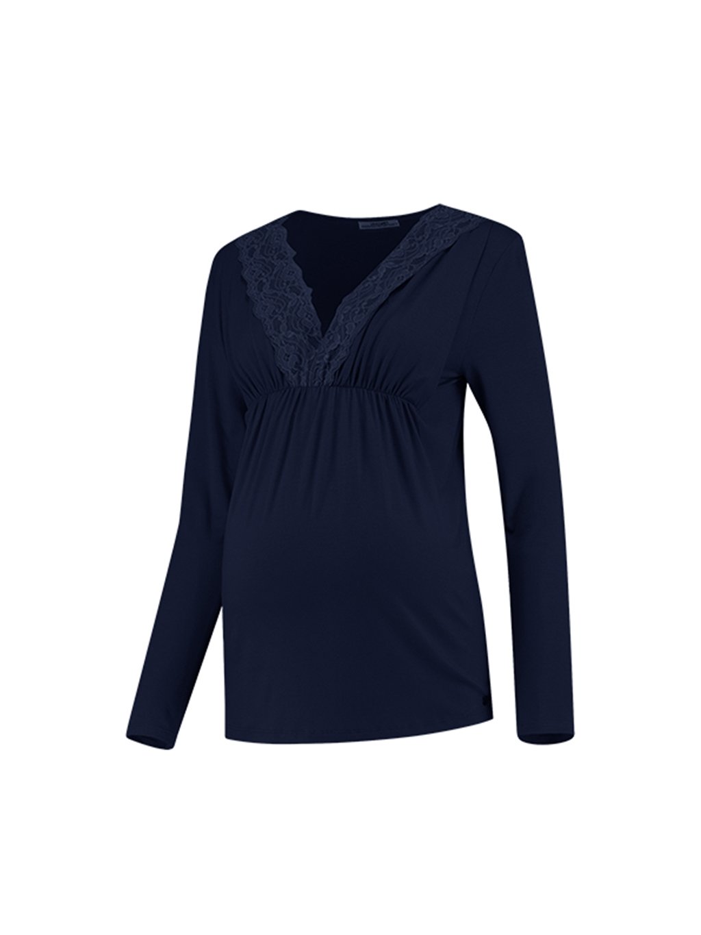Těhotenské a kojící tričko 3v1 Lace Tencel modré s krajkou (Velikost XL)