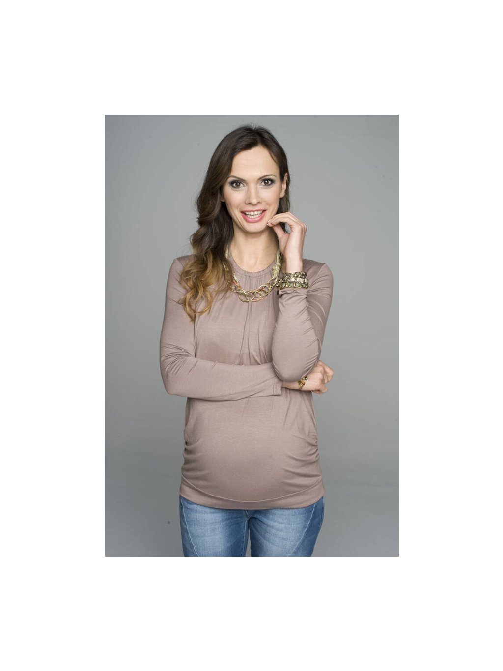 Elegantní těhotenské a kojící tričko Perla cappuccino (Velikost XL)