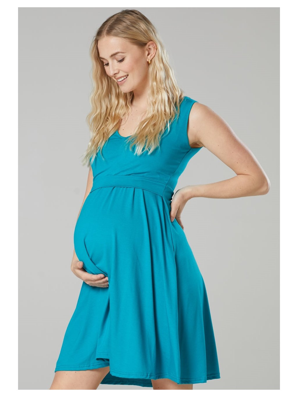 Těhotenské šaty na ramínka tyrkysové