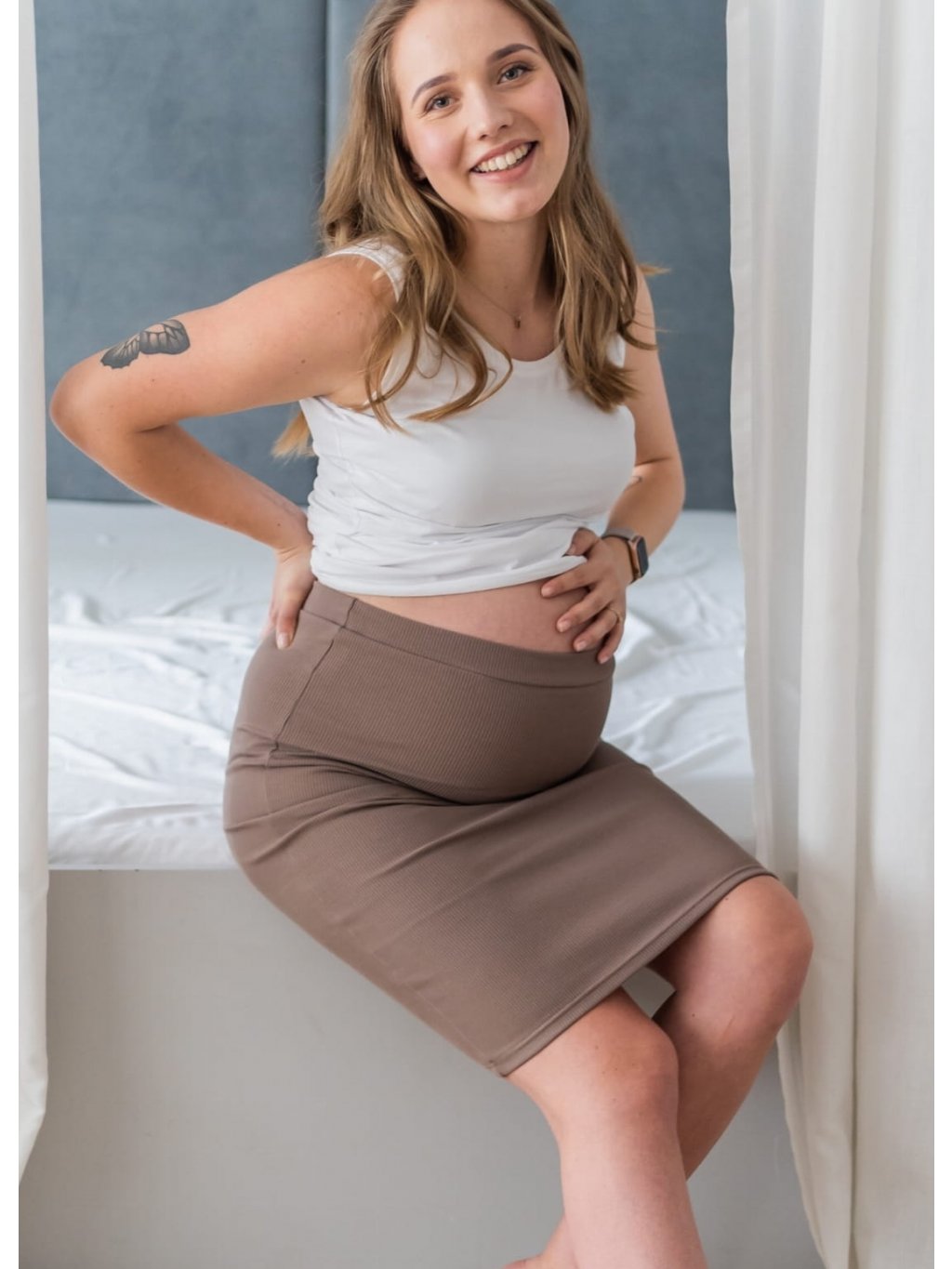 Těhotenská sukně Tummy cappuccino bavlněná (Velikost 2XL)